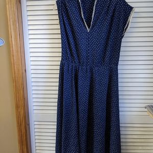 Elegant Navy Blue Polka Dot Dress